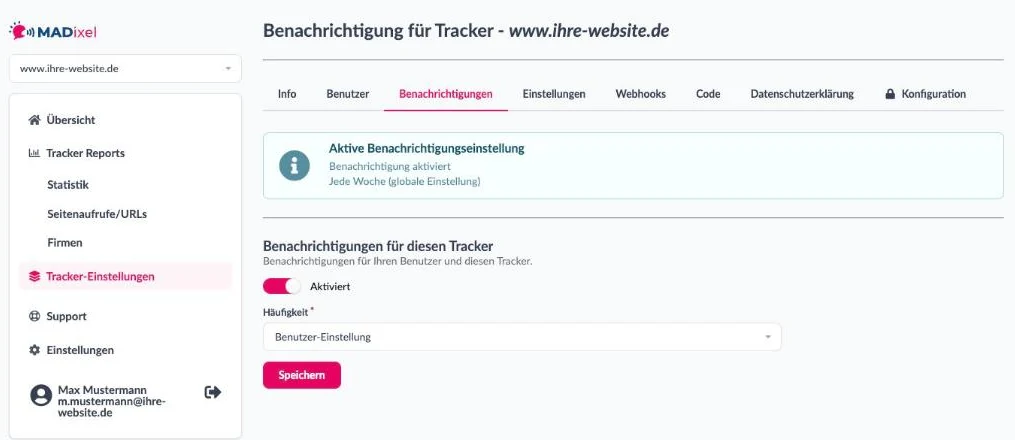 Benachrichtigungseinstellungen für einen Tracker